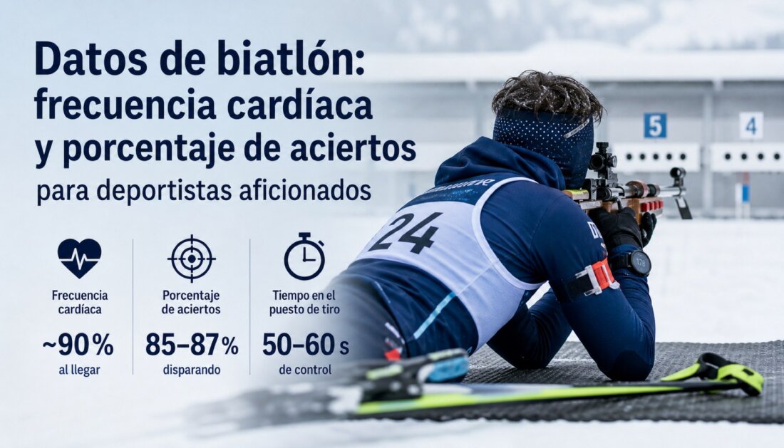 Datos de biatlón: frecuencia cardíaca y porcentaje de aciertos para deportistas aficionados