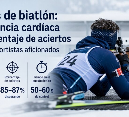 Datos de biatlón: frecuencia cardíaca y porcentaje de aciertos para deportistas aficionados