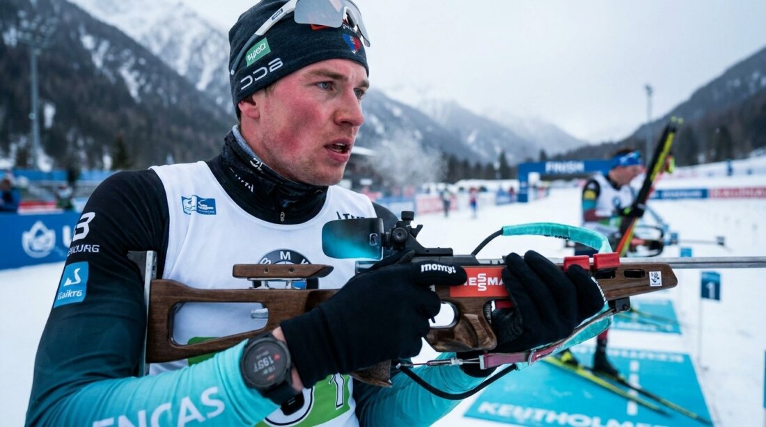 Biathlon am Schießstand, Symbolbild, KI-generiert (documentary_scene)