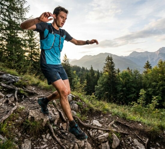 KI-generiertes Beitragsbild zum Artikel Trailrunning für Straßenläufer: Warum dein Asphalt-Tempo am Berg nichts zählt